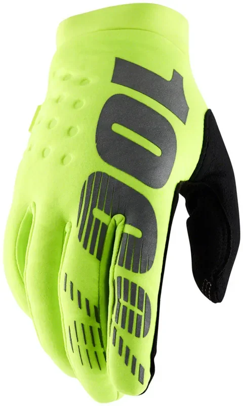 100% Brisker Gloves – Flourescent Yellow/Black Full Finger Mens Medium