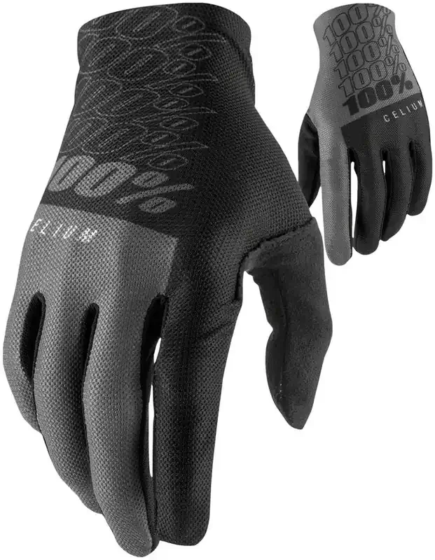 100% Celium Gloves – Black/Gray Full Finger Medium