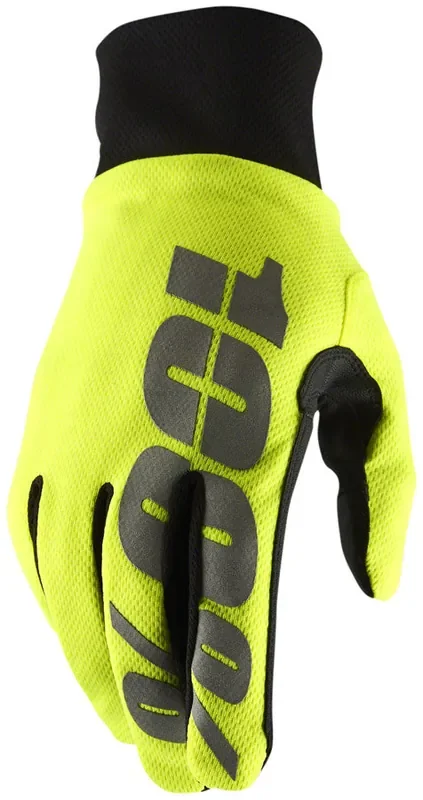 100% Hydromatic Gloves – Neon Yellow Full Finger Mens Medium