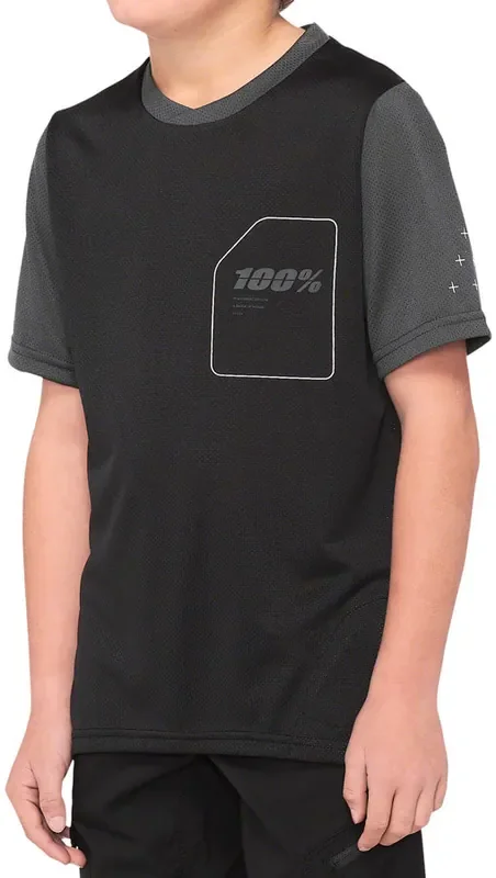100% Ridecamp Jersey – Black/Charcoal Short Sleeve Youth Medium