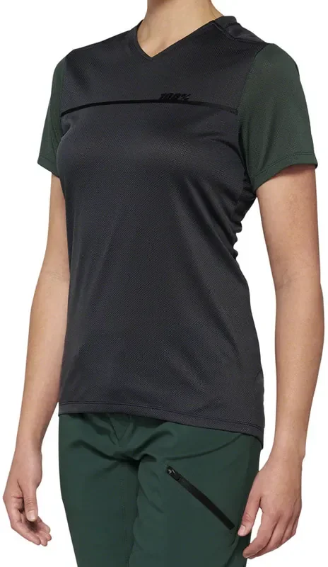 100% Ridecamp Jersey – Charcoal/Green Short Sleeve Womens Small