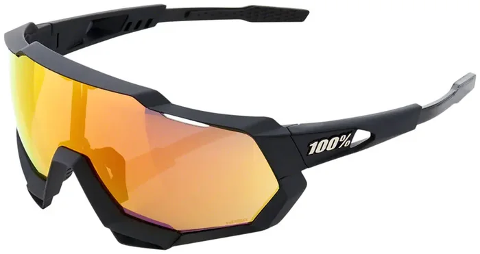 100% Speedtrap Sunglasses – Soft Tact Black HiPER Red Multilayer Mirror Lens