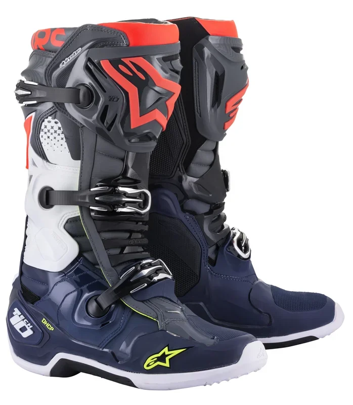Alpinestars Tech 10 Boots Dark Grey/Dark Blue/Fluorescent Red 7