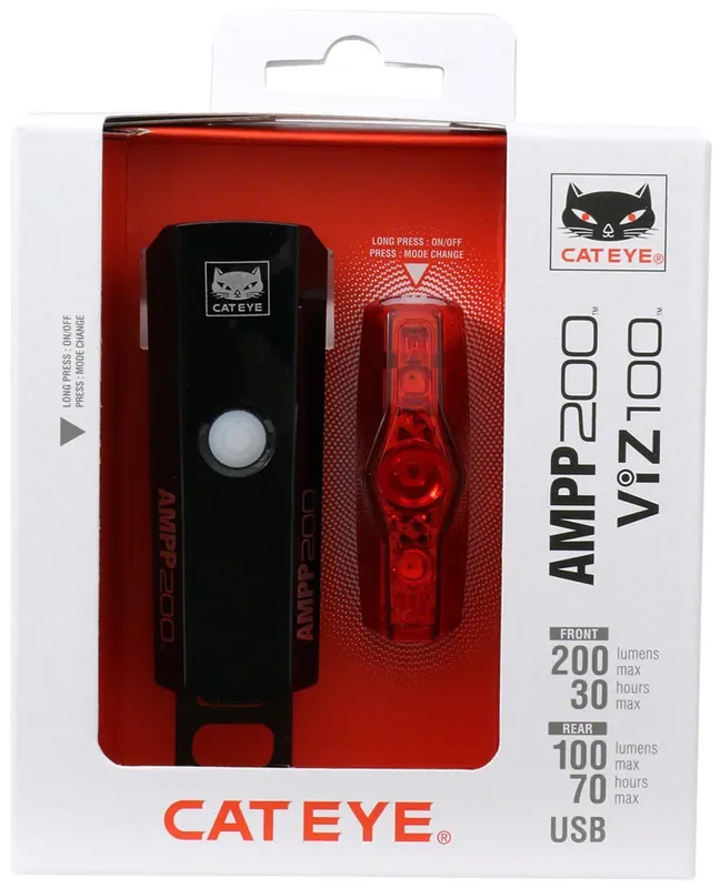 Cateye AMPP200 / VIZ100(USB-C) Headlight and Tailight Set