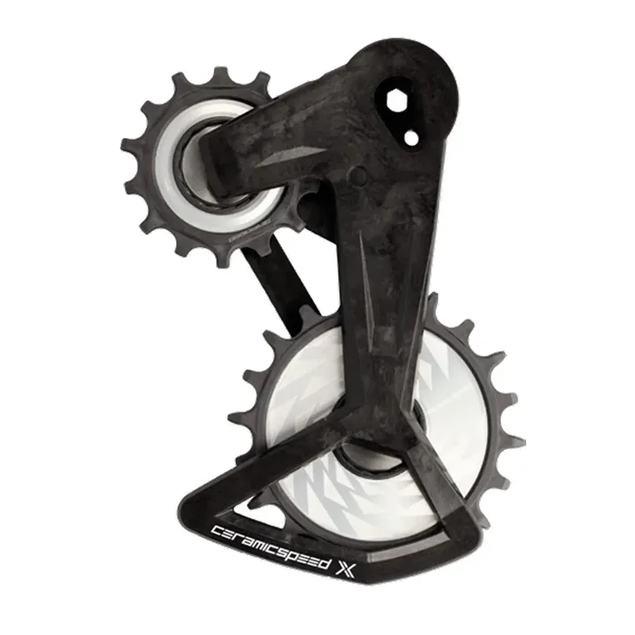 Ceramic Speed OSPW X Pulley Wheel System – For SRAM Eagle T-Type AXS Rear Derailleur BLK Cage Silver Pulley Wheels