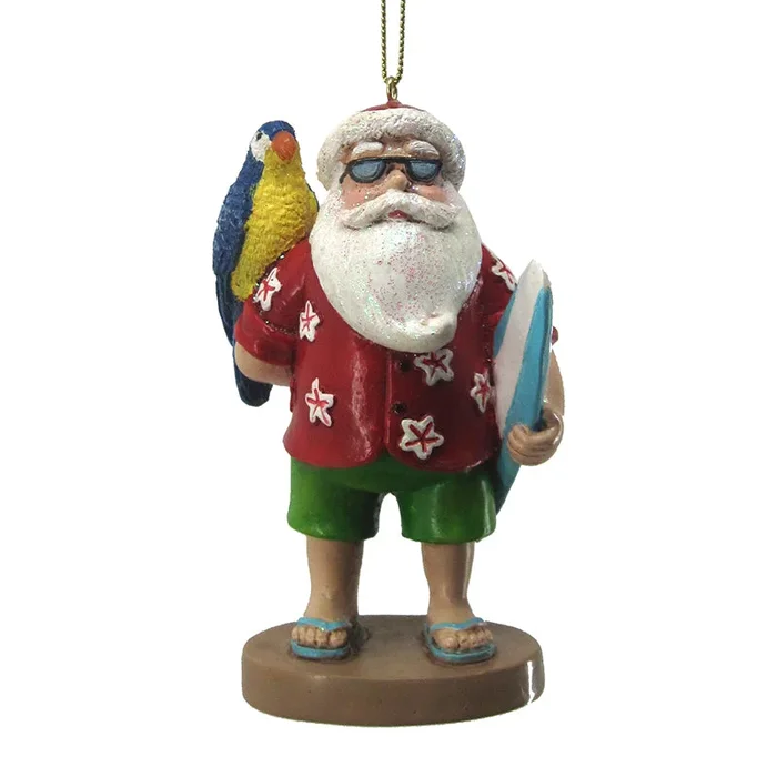 Christmas Ornament – Surfer Santa with Parrot