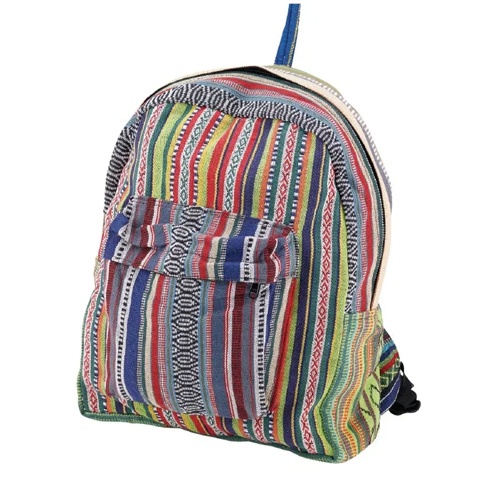 Hemp Backpack – Multicolor Striped Big Pocket