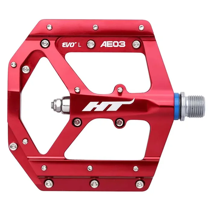 HT Components AE03 EVO+ Platform Pedals Body Aluminum Spindle Cr-Mo 9/16 Red Pair