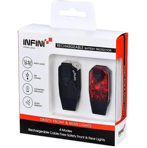 Infini Mini-Lava Twin Pack Micro USB Front and Rear Lights Black