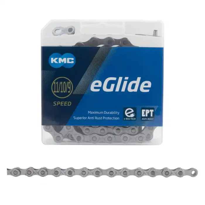 KMC eGlide EPT Chain – 9/10/11-Speed 132L Optimized Shimano CUES Drivetrain Silver