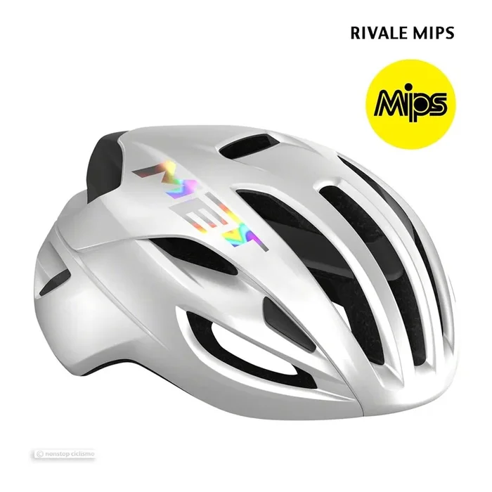 MET RIVALE MIPS Road Helmet : WHITE HOLOGRAPHIC/GLOSSY