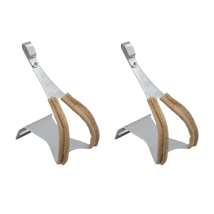 Mks Toe Clips with Leather X-Large Chrome/Leather Steel