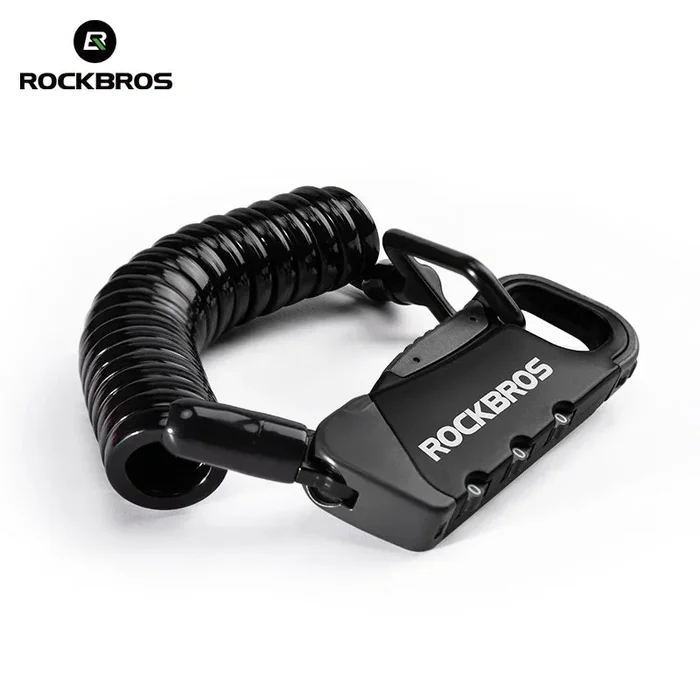 ROCKBROS Mini Bicycle Cable Lock 3-Digit Combination Password Portable Lightweight Anti-Theft Helmet Lock Bike Accessory 120cm Steel