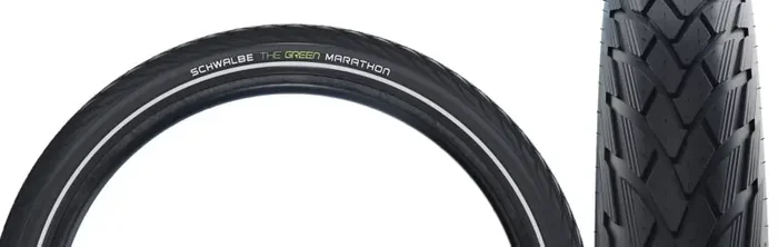 Schwalbe Green Marathon Tire – 700 x 38-40 / 28 x 1.50 Clincher Wire BLK/Reflective Performance Line GreenGuard TwinSkin Addix