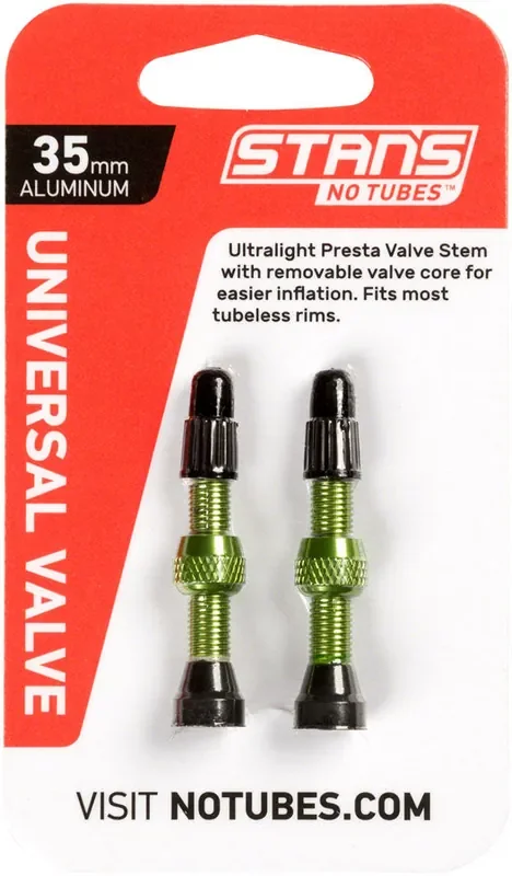 Stans Alloy Valve Stems – 35mm Pair Green