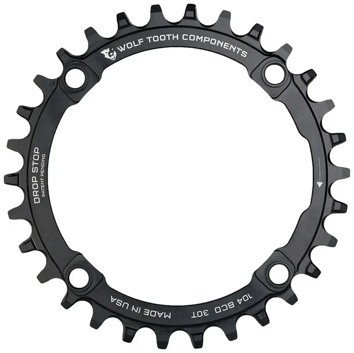 Wolf Tooth 104 BCD Chainring – 30t 104 BCD 4-Bolt Drop-Stop A Black