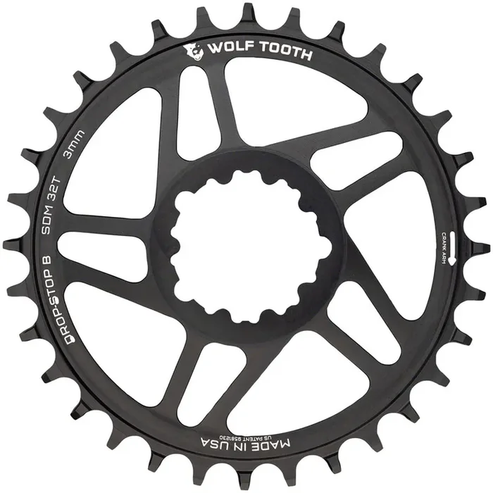 Wolf Tooth Direct Mount Chainring – 32t SRAM Direct Mount Drop-Stop B For SRAM 3-Bolt Boost Cranks 3mm Offset BLK