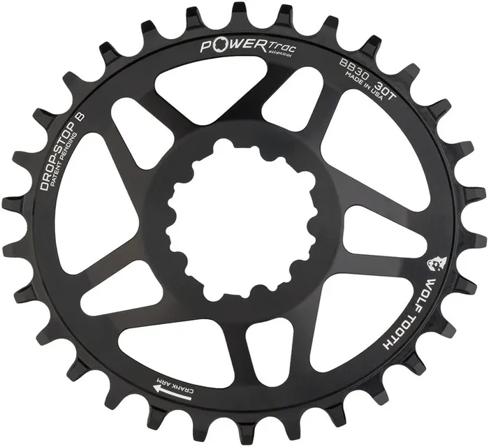 Wolf Tooth Elliptical Direct Mount Chainring – 30t SRAM Direct Mount Drop-Stop B For SRAM BB30 Short Spindle Cranks 0mm Offset BLK