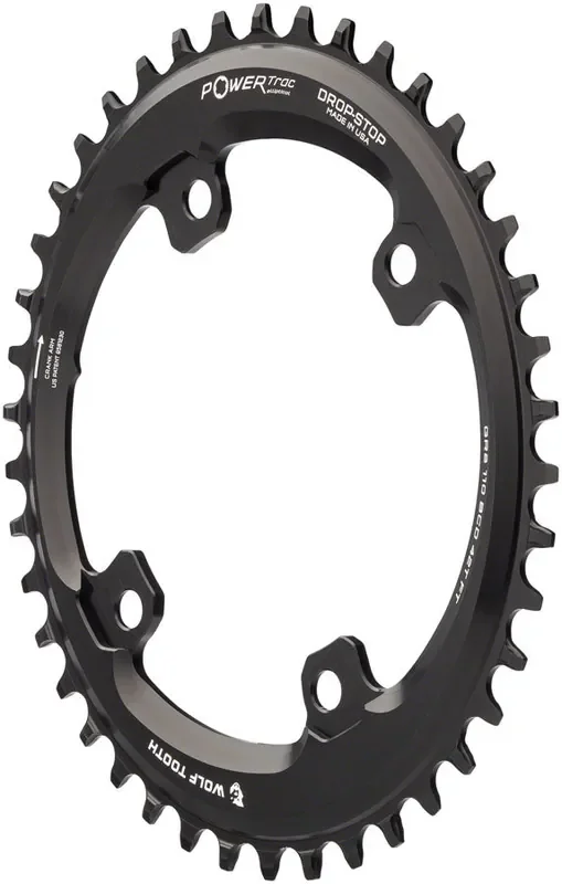 Wolf Tooth Elliptical Shimano 110 Asymmetric BCD Chainring – 42t 110 Asymmetric BCD 4-Bolt Drop-Stop For Shimano GRX Cranks BLK
